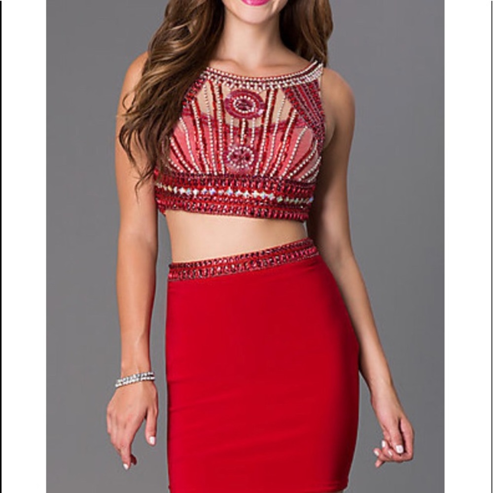 Two Piece Short Red Dress